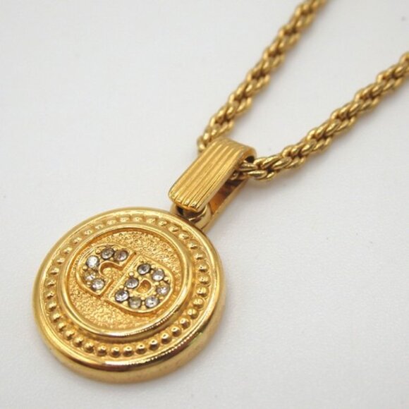Authentic Christian Dior CD logo Necklace metal/Rhinestone [Used] - Picture 1 of 8